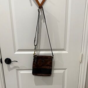 Classic Stipe Coach Brown and Black Shoulder Bag